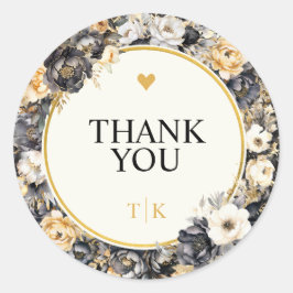 Vattencolor Peonies Monogram Tack Sticker Runt Klistermärke