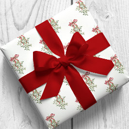 Vattencolor Red Bow Mistletoe jul Presentpapper
