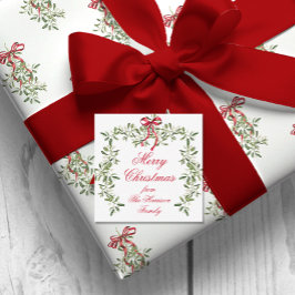 Vattencolor Red Bow Mistletoe julklapp Anteckningskort