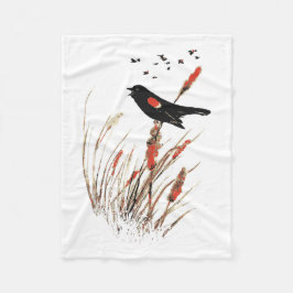 Vattencolor Red Vinge Blackbird Bird Nature art Fleecefilt