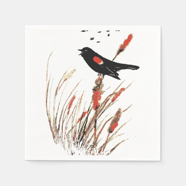 Vattencolor Red Vinge Blackbird Bird Nature art Pappersservett (Framsidan)