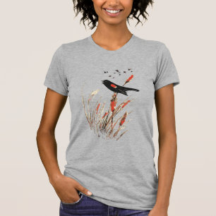 Vattencolor Red Vinge Blackbird Bird Nature art T Shirt