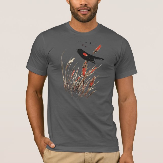 Vattencolor Red Vinge Blackbird Bird Nature art Tee (Framsida)