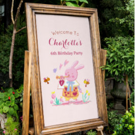 Vattencolor rosa bunny barns födelsedag Välkommen