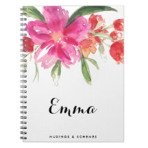 Vattencolor Rosa Flowers Posal Personlig Notebook