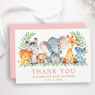 Vattencolor Safari Animals Baby Shower Rosa Guld Tack Kort