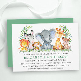 Vattencolor Safari Animals Greenery Baby Shower Inbjudningar