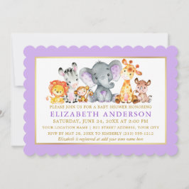 Vattencolor Safari Animals Lila Guld Baby Shower Inbjudningar
