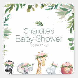 Vattencolor Safari Jungle Baby Shower Sticker Fyrkantigt Klistermärke