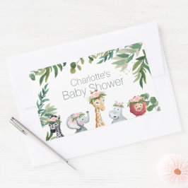 Vattencolor Safari Jungle Baby Shower Sticker Rektangulärt Klistermärke