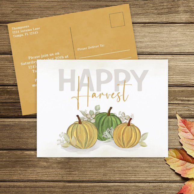 Vattencolor Simple Pumpkin Gourd Lycklig Harvest Vykort (Skapare uppladdad)