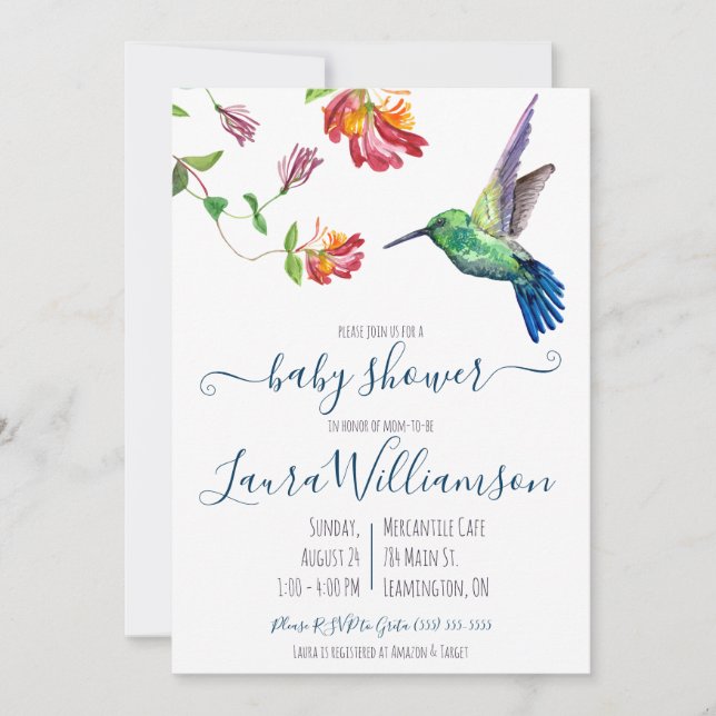 Vattencolor Summer Hummingbird Baby Shower Inbjudningar (Framsida)