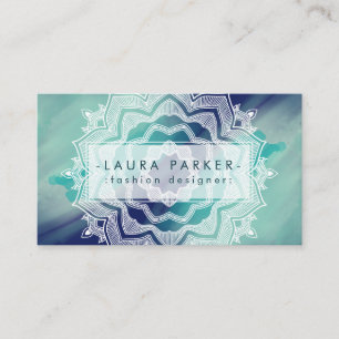 Vattencolor Teal Blue Splatter Abstrakt Mandala Ar Visitkort