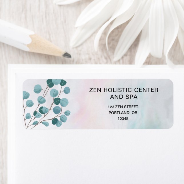 Vattencolor Teal Spa Salon Adress Returadress Etikett (Insitu)