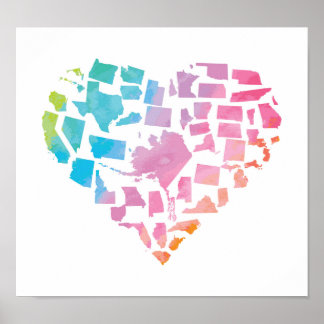Vattencolor United Stater Heart Poster