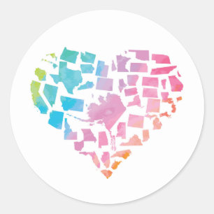 Vattencolor United Stater Heart Runt Klistermärke