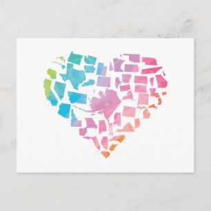 Vattencolor United Stater Heart Vykort