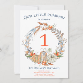 Vattencolor Vår lilla pumpkin Blue Första Birthday Inbjudningar
