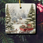 Vattencolor Vintage jul-skogen Träd Ornament<br><div class="desc">Vattenfärgsårgången Juldag träd i snöskogens träd ornament.</div>