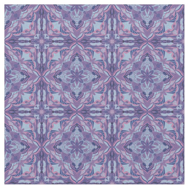 Vattencolor Violet Azulejo Spansk Tile Tyg (Närbild)
