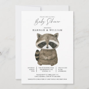 VattencolorWoodland Animal Raccoon Baby Shower Inbjudningar