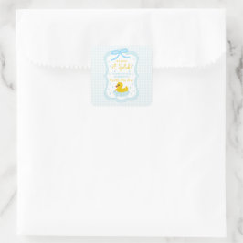 Vattendrapar Gingham Pojke Baby Shower Tack Fyrkantigt Klistermärke