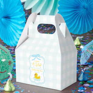 Vattendrapar Gingham Pojke Baby Shower Tack Presentaskar