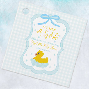 Vattendrapar Gingham Pojke Bebis Shower Tack Gåvor Etiketter