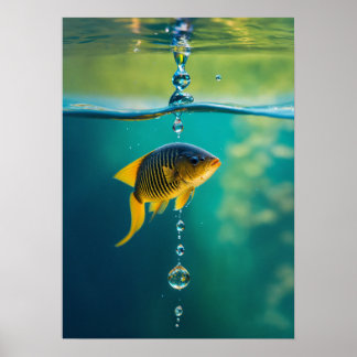 Vattendroppe Förvandlas till Dykande Fisk med en M Poster