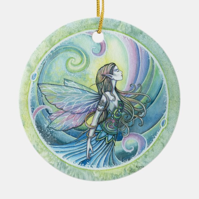 Vattenelementets fe-ornament julgransprydnad keramik (Framsidan)