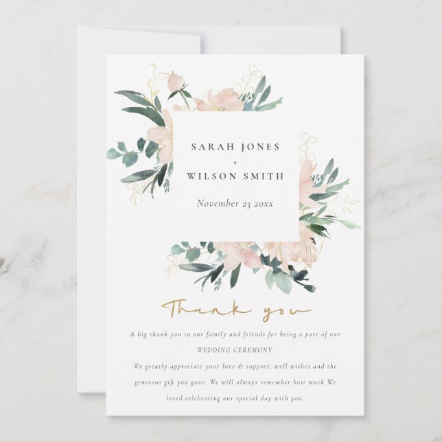 VATTENFÅGAR  BLOMMIGT RAM, GULD, BRÖLLOP TACK KORT (Framsida)