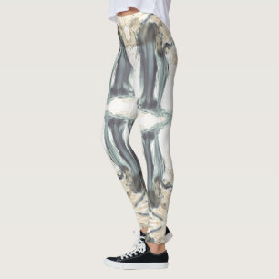 Vattenfall abstrakt art vit grått-blå bensin leggings