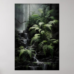 Vattenfall Fern Skogsutskrift, Mörk Akademisk Goti Poster
