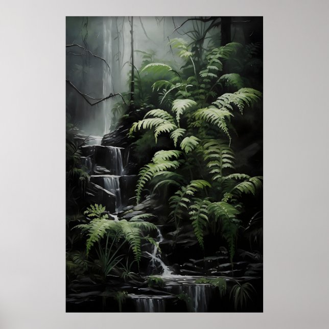 Vattenfall Fern Skogsutskrift, Mörk Akademisk Goti Poster (Framsidan)