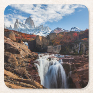 Vattenfall Fitz Roy Mountain, Argentina Underlägg Papper Kvadrat