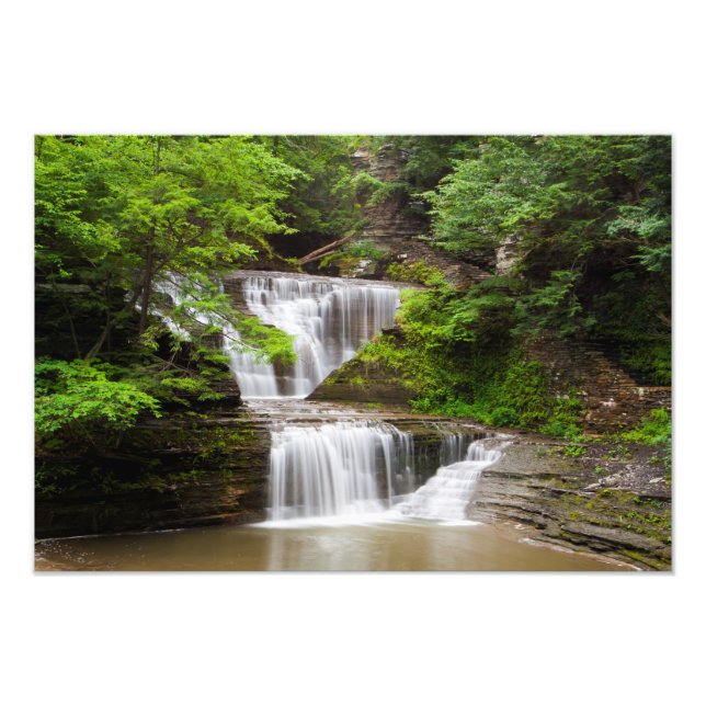 Vattenfall i Buttermilk Falls State Park i New Yor Fototryck (Framsidan)