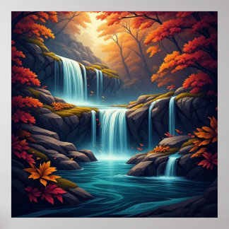 Vattenfall i en höstskog 🍂 poster