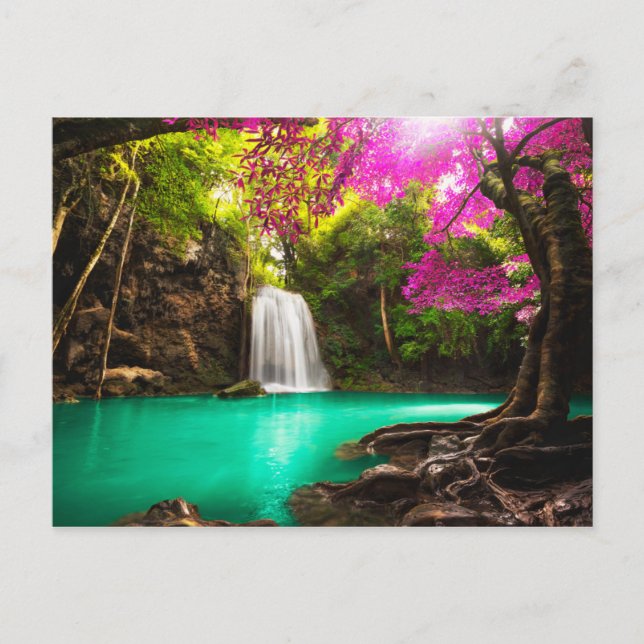 Vattenfall i höstskogen vykort (Framsida)