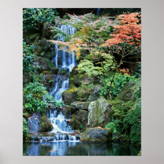 Vattenfall i japanska Garden Poster