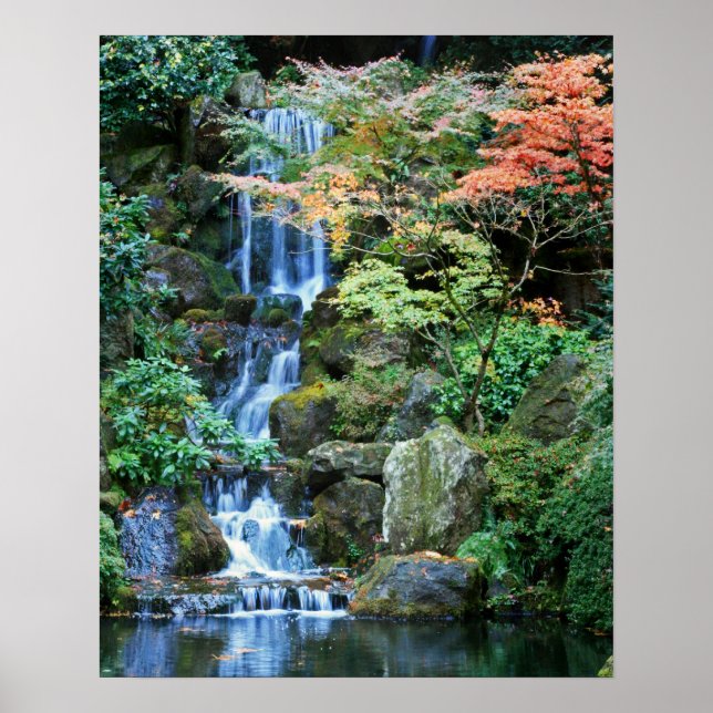 Vattenfall i japanska Garden Poster (Framsidan)