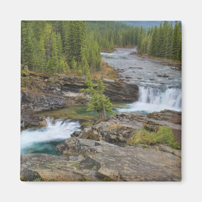 Vattenfall i Kanadas Rocky mountains Magnet (Framsidan)