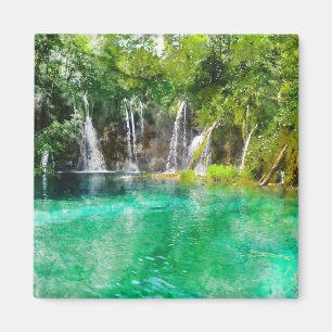 Vattenfall i nationalparken Plitvice i Kroatien Magnet