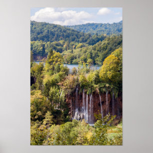 Vattenfall i nationalparken Plitvice - Kroatien Poster