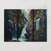 Vattenfall i oljeutskrift - vykort för triptych