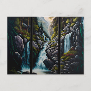 Vattenfall i oljeutskrift - vykort för triptych