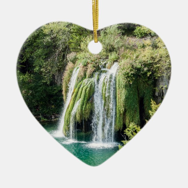 Vattenfall i Plitvice nationalpark - Kroatien Julgransprydnad Keramik (Framsidan)