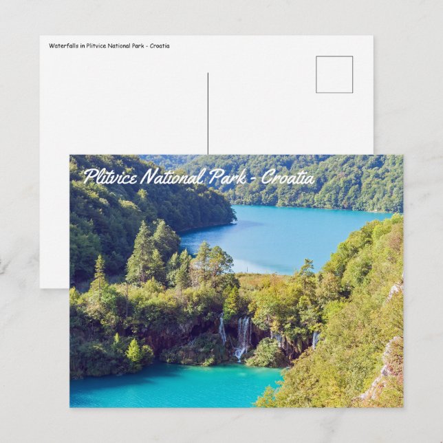 Vattenfall i Plitvice nationalpark - Kroatien Vykort (Fram/baksida)