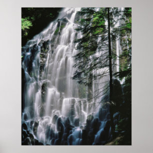 Vattenfall i skog, Oregon Poster