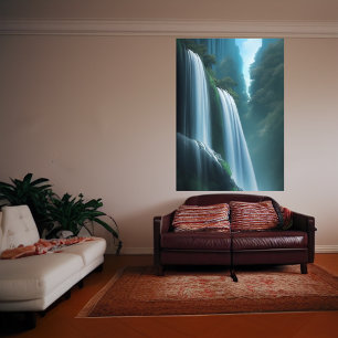 Vattenfall i skogen AI Art Poster