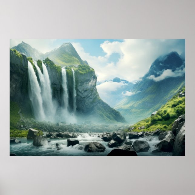 Vattenfall liggande Meditation Serene Poster (Framsidan)